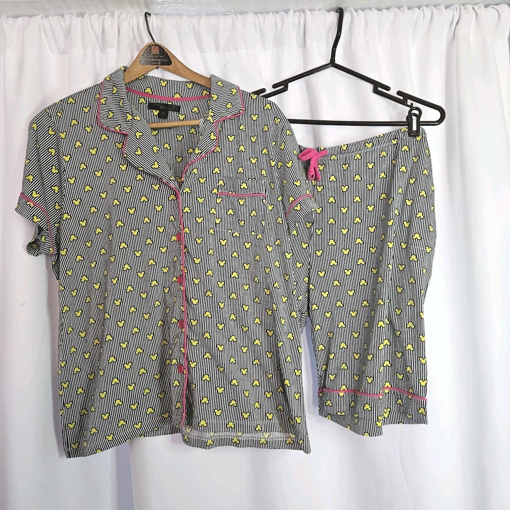 Disney‎ Luxe Collection 2 Piece Shorts PJ's Sz XXL Black Yellow Mickey
